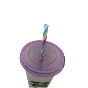 NEW Starbucks Mystery Color Change 24oz Tumbler with Purple Lid & Rainbow Straw